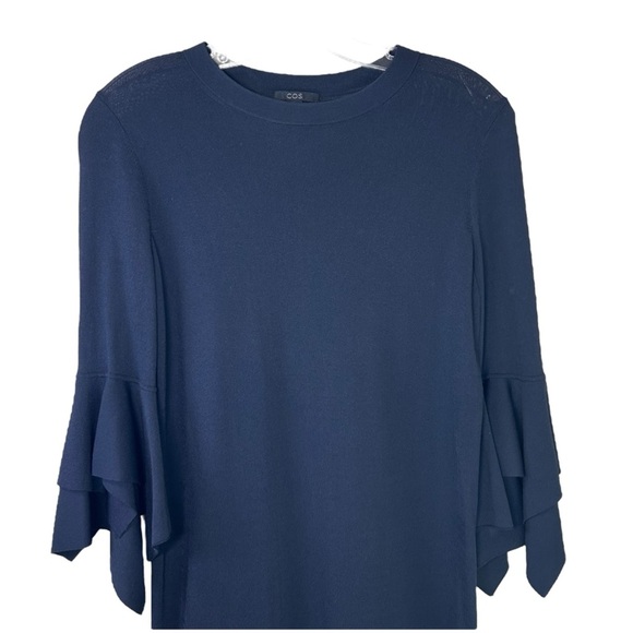 COS - Women’s Knitted Shift Dress, Draped Sleeves, Mini - Navy Blue, X-Small - Picture 9 of 15